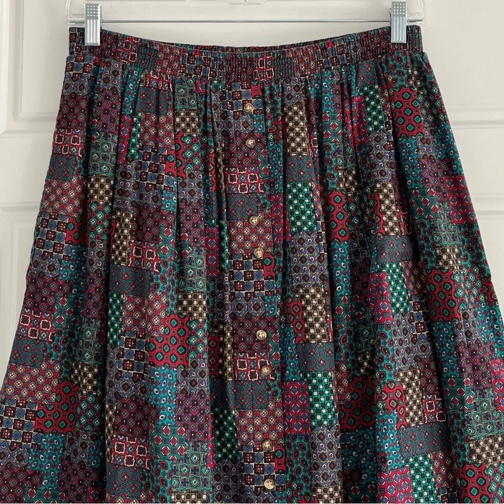 Vintage David Brooks Women’s Cotton Patchwork Maxi Skirt Size 14 Academia Preppy